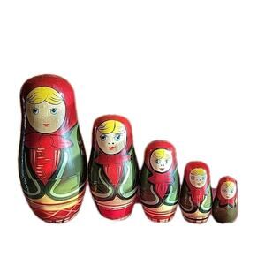 Rare Vintage Set Of 5 USSR Hand Painted Wooden Russian Matryoshka Nesting Dolls